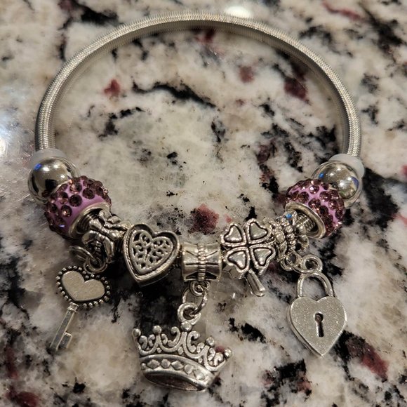 New Key & Lock Charm Bangle, Chain Beaded Beads Bracelets - Picture 3 of 4